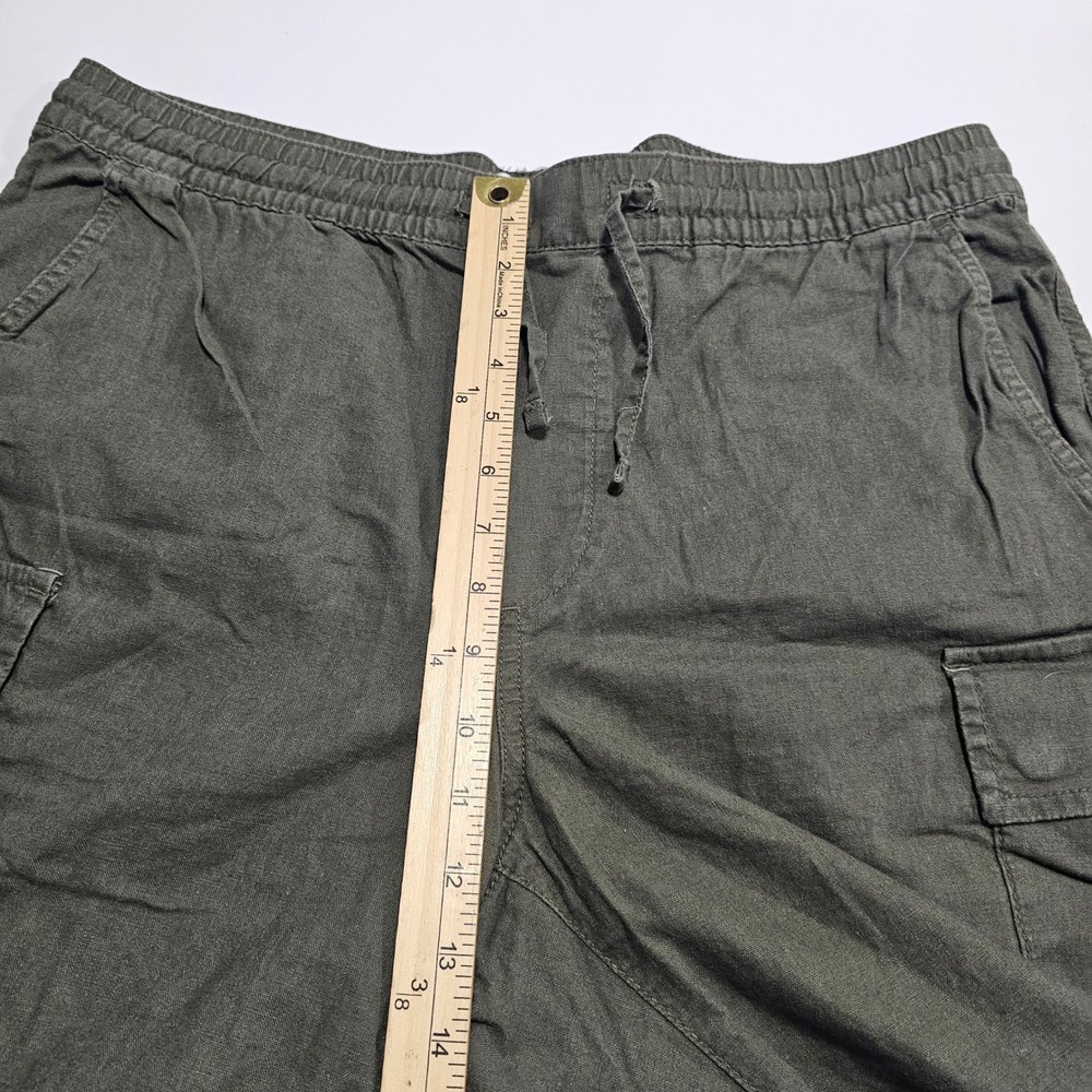 HM LOGG Mens Olive Green Linen Cotton Blend Cargo Shorts Size L Drawstring - Picture 9 of 9